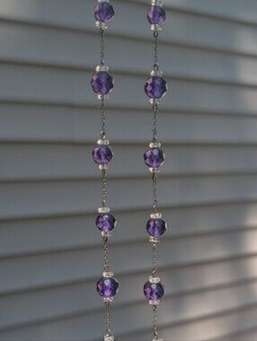 18" Long Faceted Amethyst Bead Crystal Silver Necklace Gorgeous!
